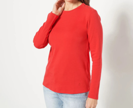 Isaac Mizrahi Live! Essentials Crew-Neck Long-Sleeve Top Hot Chili Red, SMALL - £18.94 GBP