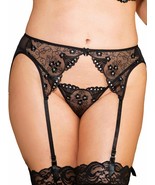 Womens Plus Size Black Sequin Embroidered Lingerie Garterbelt Set and St... - $44.95