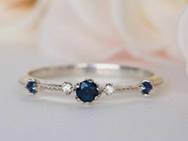 925Sterling Silver Natural Certified 3Ct Blue Sapphire Three Stone Antique Ring - £43.11 GBP