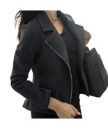 Betabrand Gray SoHo Asymmetrical Zipper Moto Biker Jacket Blue Lining Si... - $67.75 CAD