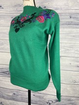 Vintage Regency Collection Joyce Embroidered Mock Sweater Women S Green Long Slv - £17.57 GBP