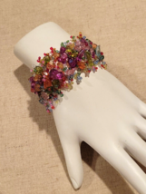 Semi Precious Stone chip  &amp;  Seed Bead Woven Wide Band Multi Color Bracelet - £11.54 GBP