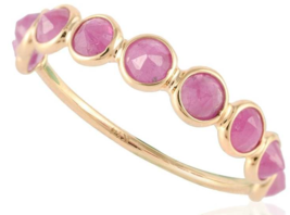 Round Cut Red Ruby Stackable Half Eternity Band Ring 14k Solid Yellow Gold - £187.89 GBP