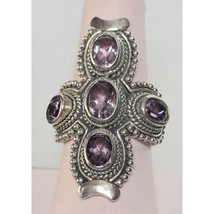 925 Sterling Silver And Amethyst Full Finger Ring Size 8.5 Sky - $77.22