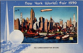 Vtg Postcard New Yorks World&#39;s Fair 1939, Lower Manhattan Skyline - £5.02 GBP