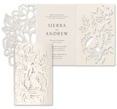 Floral Wedding Invitations Folded Laser Cut Flowers Wrap Thermography Print Card - £487.46 GBP