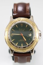 Sierra Club Watch Men Silver Gold Stainless 30m Leather Brown Date Green Quartz - £22.73 GBP