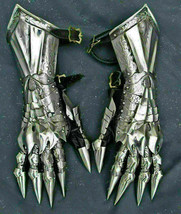 Medieval gauntlet gloves pair brass accents knight crusader armor steel gloves - £119.87 GBP