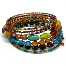 Vintage Multicolored 7 Layer Beaded Wrap Bracelet - $266.59 MXN