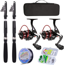 Fishing Pole Combo Set,2.1M/6.89Ft 2PCS Collapsible Rods 2PCS Spinning Reels  - £63.11 GBP