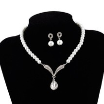 Pearl Earring Necklace Set Woman Fashion Zircon Pendant Necklace Korean ... - £17.29 GBP