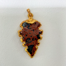 Mahogany Obsidian Arrow Head Handmade Pendant Necklace Charm Gold Tone 2&quot; - £16.08 GBP