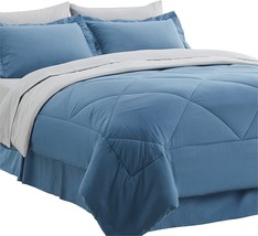 Bedsure Blue Comforter Set Full/Queen - 8 Pieces Reversible Blue Bed Set with - £51.15 GBP