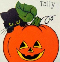 Halloween Tally Game Card Black Cat Peeking Over JOL Pumpkin NOS Vintage Foldout - £18.48 GBP