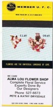 Matchbook Cover Alma Lou Flower Shop Pete &amp; Kathy Drysdale D - $0.71