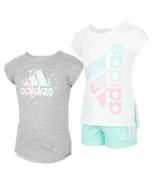 Adidas Three (3) Pc Shorts &amp; Shirt Set ~ Girl&#39;s Size 5 ~ Gray ~ White ~ ... - £20.50 GBP
