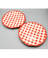 Pioneer Woman Red Plaid Luncheon Plates Pair Gingham 9&quot; D Stoneware Sala... - £19.42 GBP
