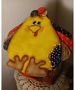 Chicken Cookie Jar Lid, Pine Wood, Gallon Size, Hand Painted, Whimsy Chicken - $45.99