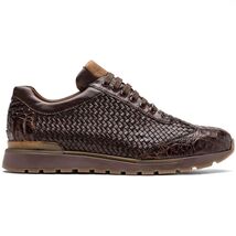 calfskin and genuine caiman crocodile fashion sneaker Shoes Roma Brown image 2