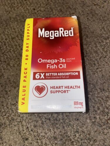 MegaRed Omega-3s Fish Oil 800mg 80 Softgels 6x Absorption Exp 06/2024 - $19.00