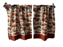 Fall Kitchen Tier Curtains Old Pickup Truck Barn Pumpkin 24”L Cafe Curtains - $23.21