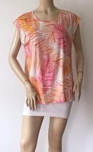 Tahari NWT Sz.L 100% Linen, Pink, Yellow Orange Palm Print Tropical Shirt Blouse - £23.39 GBP