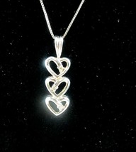 14k White Gold 3 Heart Necklace - Yesterday, Today and Tomorrow - £98.56 GBP