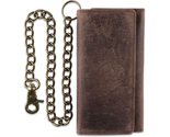 RFID Blocking Mens Tri-fold Long Style Cowhide Leather Steel Chain Walle... - $32.50