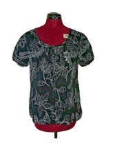 Bay Studio Khakis Blouse Black White Women Size XL Button Front Floral - $18.82