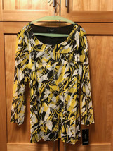 ALFANI Women&#39;s, Yellow Spice Leaves, Tiered Mesh, 3/4 Sleeve Top, Size PM.NEW  - £11.55 GBP