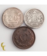 1906, 1911 &amp; 1919 Mexico Centavos 1C, 10C &amp; 20C plein De 3 Pièces - $1,251.17 MXN