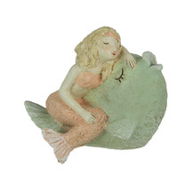 Whimsical Hand Painted Pastel Mermaid Relaxing With a Seashell Statue - £24.10 GBP