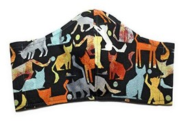 Black Art Deco Kitty Cat Face Mask, mouse yarn ball fox, triple layer 10... - $16.61