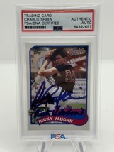 2014 Topps Archives Charlie Sheen Ricky Vaughn Autographed Card PSA DNA - £272.84 GBP