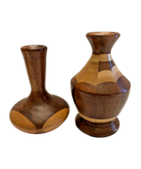 Vases 2 Wood Turned Handcrafted 4 In Tall Signed &amp; Dated on Bottom Vintage - £27.98 GBP