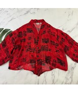 Chicos Womens Vintage Y2k Silk Top Size 3 L Red Black Semi Sheer Boxy Ov... - $39.25 CAD