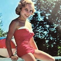 Beach Girl 1950s Vintage Postcard Summer Fashion Red One Piece Swimsuit - £9.68 GBP