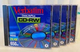 Lot of 5 New Verbatim Data Life Plus CD-RW 2X 4X 650 MB  Disc&#39;s - £22.60 GBP