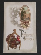 Thanksgiving Greetings Turkey Wishbone Gold Embossed 1910 #946 Meeker Postcard - $9.99