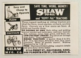 1950 Print Ad Shaw Du-All &amp; Peppy Pal Tractors Galesburg,KS Columbus,OH - $7.90