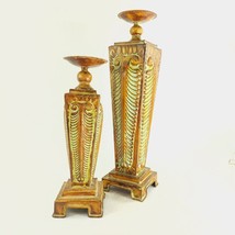 Pillar candle holder PAIR Metal with Patina Finish 2 heights - £33.55 GBP