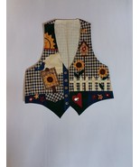 Vintage Handcrafted Sunflower Vest Sz. S-M Blue White Checkered Farm Cot... - $272.80 MXN