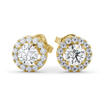 Halo Round Diamond Earrings 14K Yellow Gold - $22,114.21 MXN