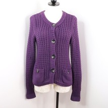 Eddie Bauer Women&#39;s S/M Purple Chunky Knit Angora Button-Up Sweater - £18.77 GBP