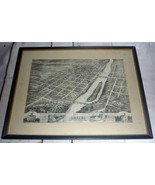Antique Framed 1869 Geneva, Illinois, Kane Co. 17 x 13.25 Birdseye View Map - $149.00
