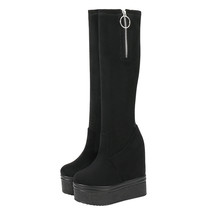 15CM Thickening Bottom Female Boots Elastic Autumn Winter Black Boots In The Thi - £58.22 GBP