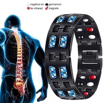 Double Row Magnetic Health Carbon Steel Bracelet For Men Carbon Fiber Germanium  - £14.77 GBP