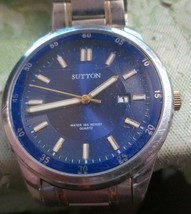 Sutton Quartz Men&#39;s Watch Date Quartz PC32 5019TTJapan Blue dial 38mm bezel - £9.54 GBP