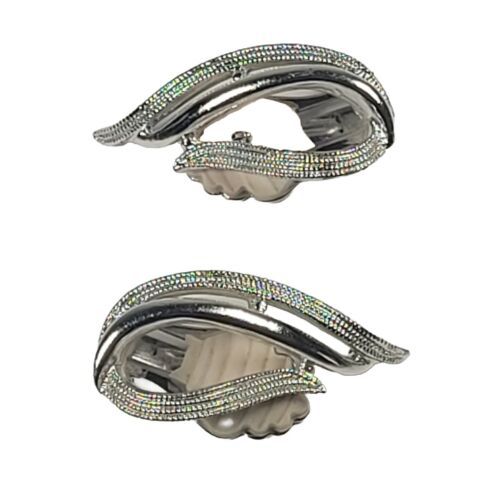 Sarah Coventry Silver Tone Clip on Earrings Swirl Wave Design Signed Vintage  - $6.79