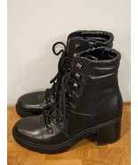 MARC FISHER Combat Boots Sz 6.5M Black Leather Lace Up Zip Up. - $33.85